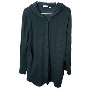 Pure Jill Cardigan Sweater Jacket Sz LP Gray Snap Closure Stretch Hooded Soft